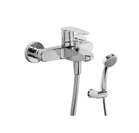 TRES ESSENTIAL FLAT MONOMANDO MURAL PARA BAÑERA Y DUCHA-DUCHA DE MANO ANTICALCAREA SOPORTE ORIENTABLE PARA DUCHA DE MANO FLEXO S