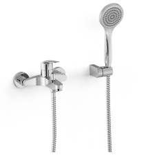 TRES BASE PLUS MONOMANDO MURAL PARA BAÑERA Y DUCHA SOPORTE ORIENTABLE PARA DUCHA DE MANOALTICALCAREA FLEXO METÁLICO CROMO