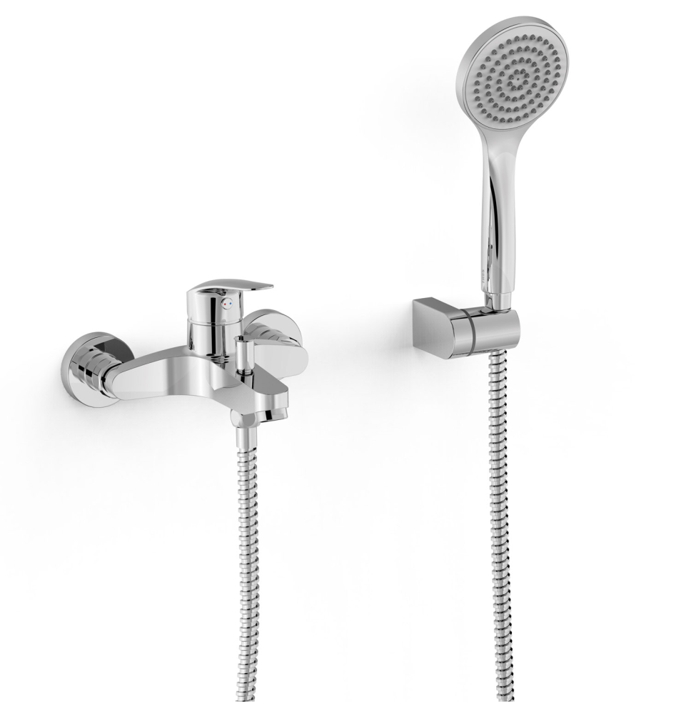 TRES BASE PLUS MONOMANDO MURAL PARA BAÑERA Y DUCHA SOPORTE ORIENTABLE PARA DUCHA DE MANOALTICALCAREA FLEXO METÁLICO CROMO