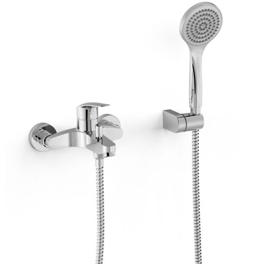 TRES BASE PLUS MONOMANDO MURAL PARA BAÑERA Y DUCHA SOPORTE ORIENTABLE PARA DUCHA DE MANOALTICALCAREA FLEXO METÁLICO CROMO
