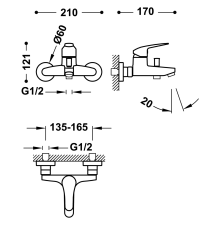 TRES BASE PLUS MONOMANDO MURAL PARA BAÑERA Y DUCHA SOPORTE ORIENTABLE PARA DUCHA DE MANOALTICALCAREA FLEXO METÁLICO CROMO